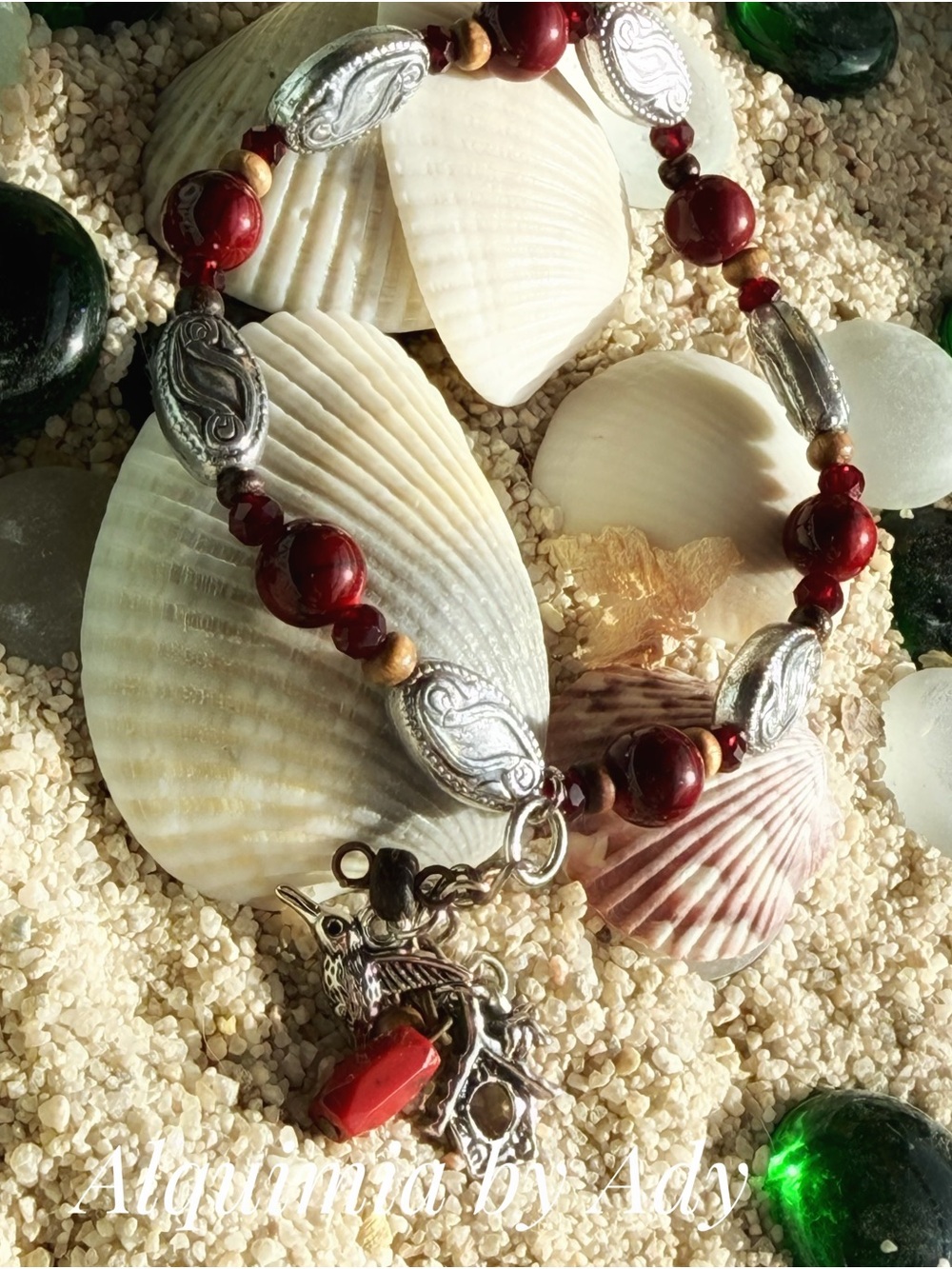 Summer Deep Red turquoise Beaded Charm Bracelet